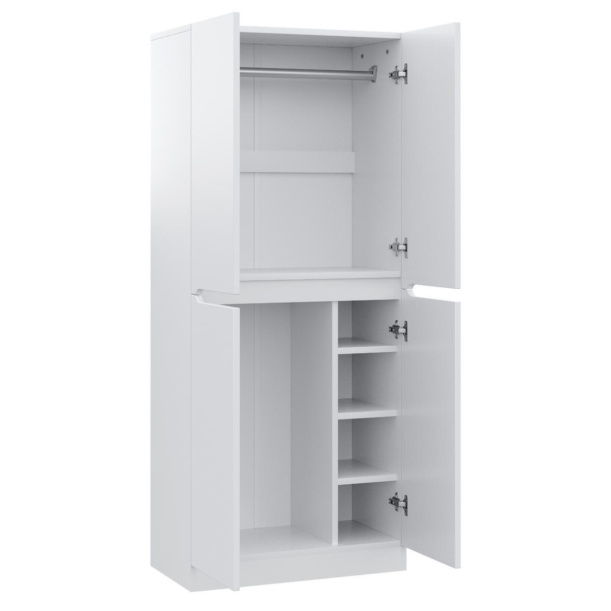 KLEIDERSCHRANK in Weiß mit Doppeltür-Design und kleinem Staufach für Schlafzimmer und Wohnzimmer, B70/T40/H170 cm - Weiß, Holzwerkstoff/Metall (70/170/40cm) - STILVORA