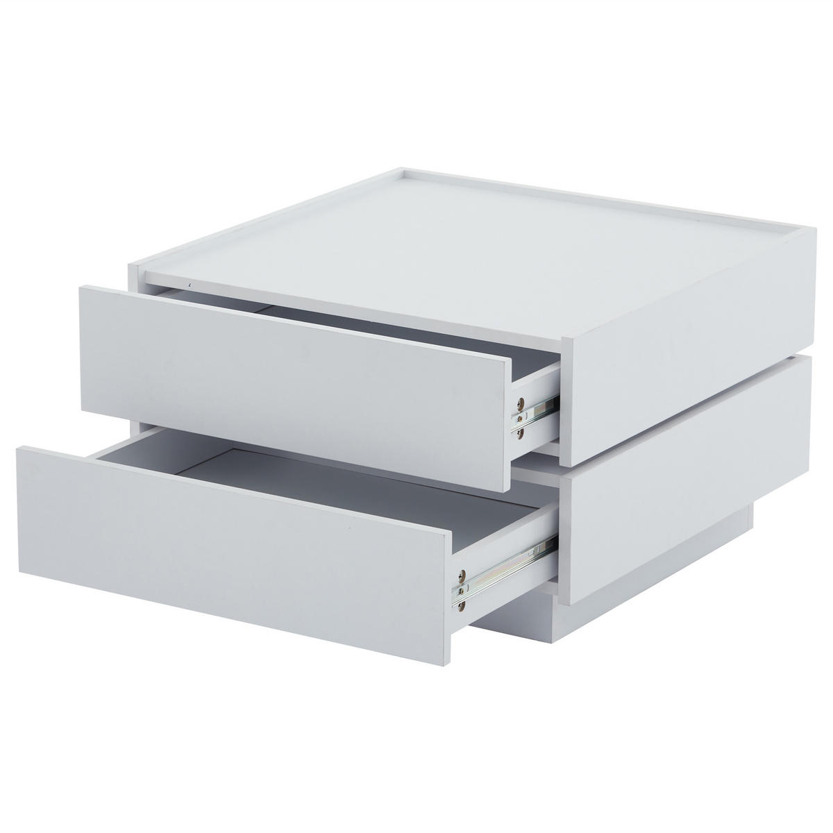 COUCHTISCH 60/60/38 cm weiß mit 360° drehbarer Tischplatte und 2 Ablagen - Weiß, Holzwerkstoff (60/60/38cm) - OKWISH