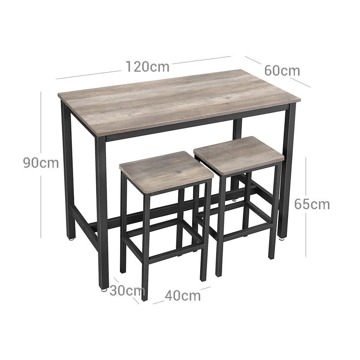 BARTISCH - Schwarz, Holzwerkstoff (60/90/120cm) - Hansiro