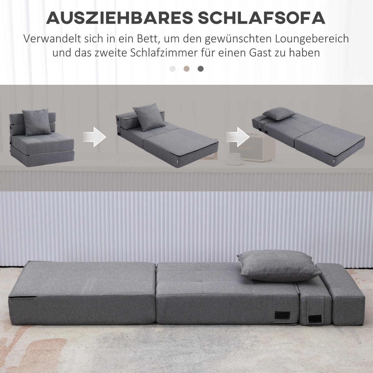 SCHLAFSESSEL 70/174 cm in Dunkelgrau mit Bettfunktion und Kissen - Dunkelgrau, Textil (70/61/70cm) - Flora Grace