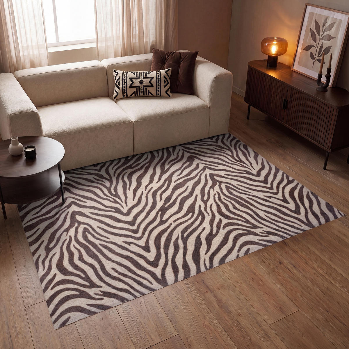 KOBERCE - Zebra - Pruhy - hnedá - 200x140 cm - čierna, textil/plast (200/0.4cm) - OnlyWow