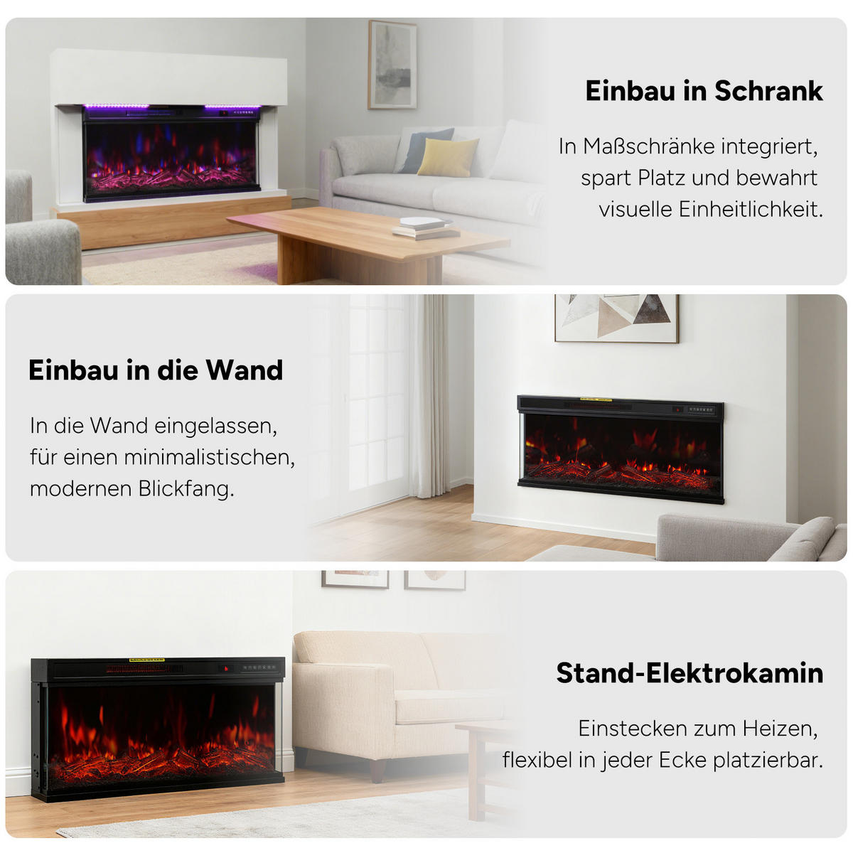 ELEKTROKAMIN mit Schrank, 1000W / 2000W Heizleistung - Schwarz, Metall (91.44/46/15cm) - HOMAVO