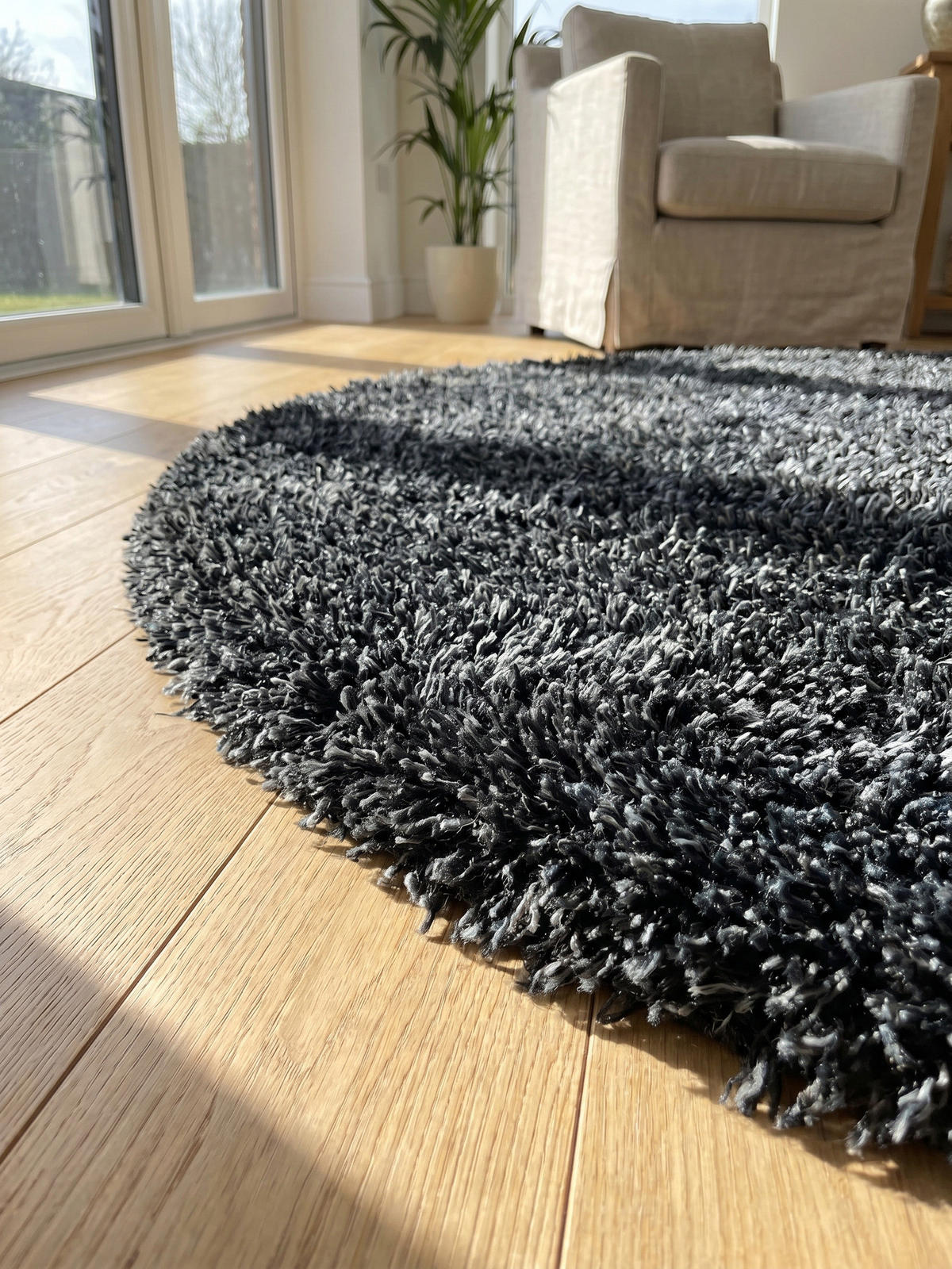 HOCHFLORTEPPICH Shaggy Uni Kuschelig Waschbar Wohnzimmer Rund Anthrazit 80x80 cm – SALZACH - Anthrazit, Textil (80/80cm) - KADIMA DESIGN