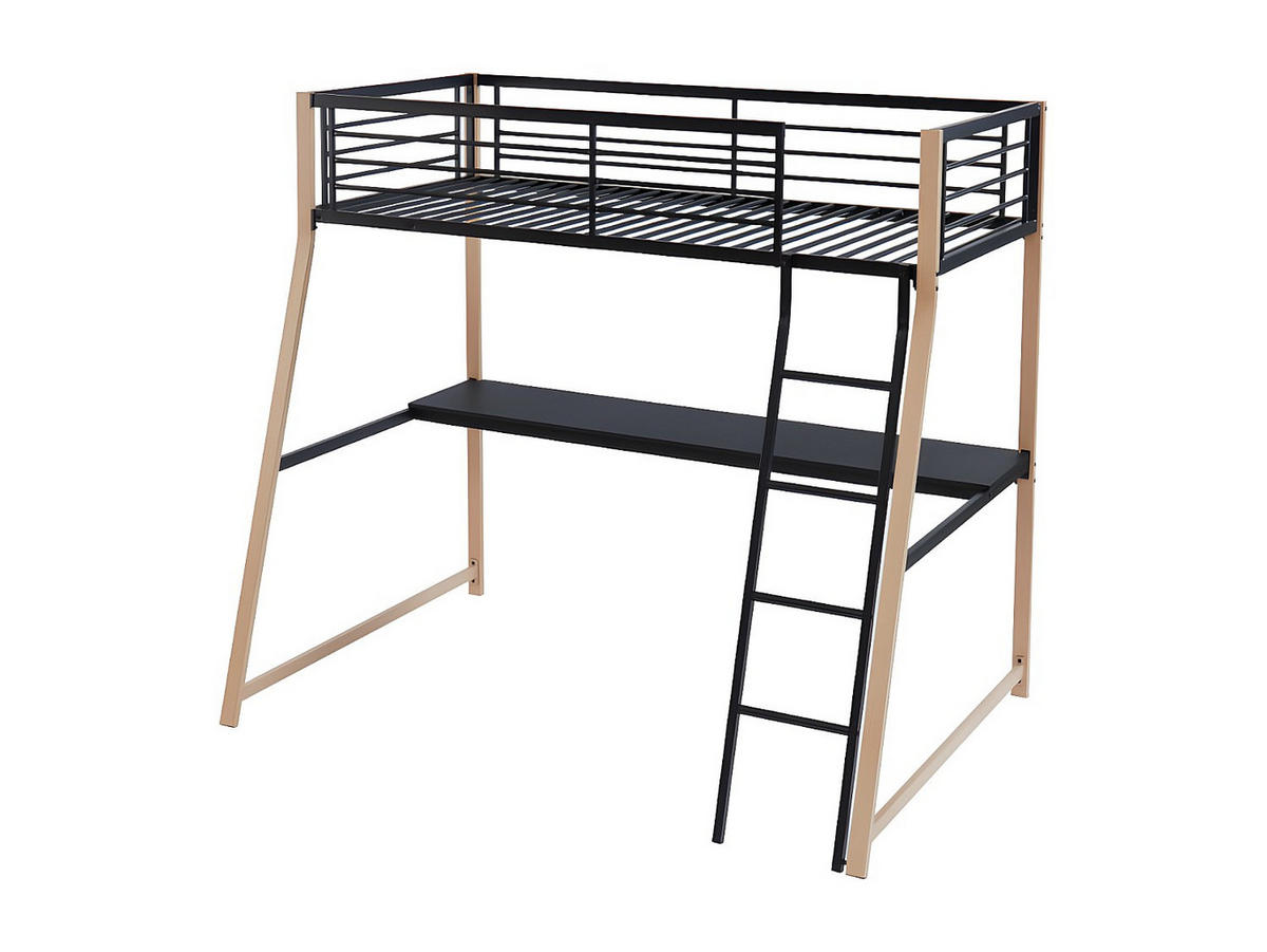 HOCHBETT - 1 -Sitzer - Stahl - schwarz, naturfarben hell - MALICIA - Schwarz, Metall (138/200cm) - Vente-Unique