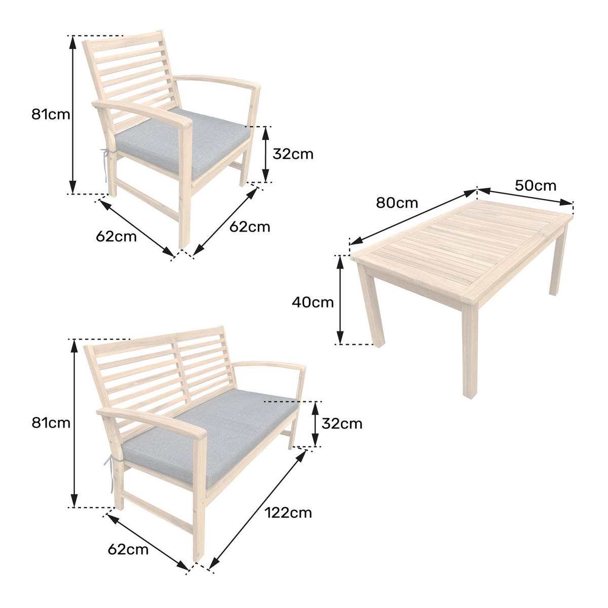GARTENMÖBEL Goa Sand 4er-Set - Beige, Holz - Happy Garden