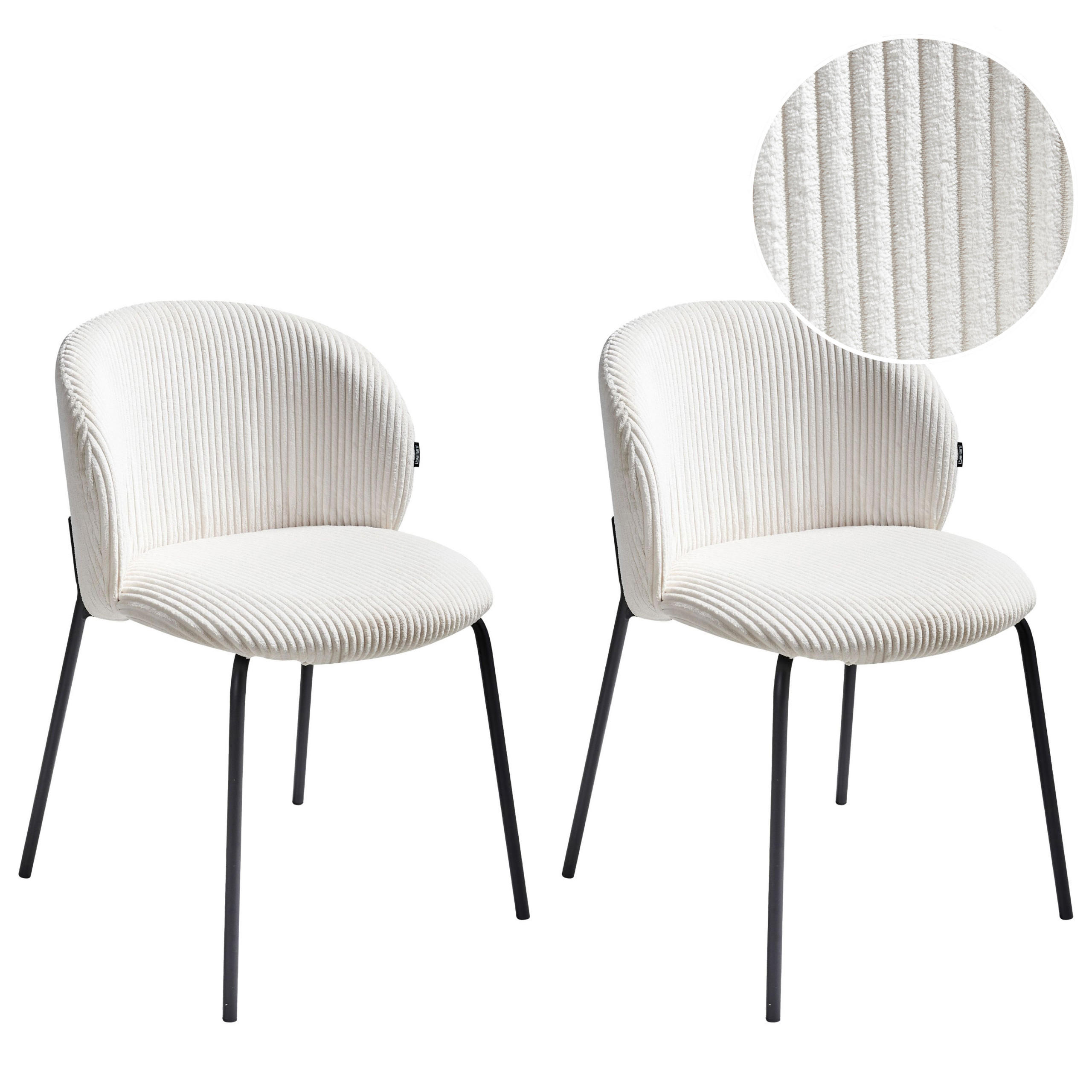 ESSZIMMERSTUHL 2er-Set Cremeweiß Miles - Schwarz/Weiß, Textil (53/83/55cm) - Beliani