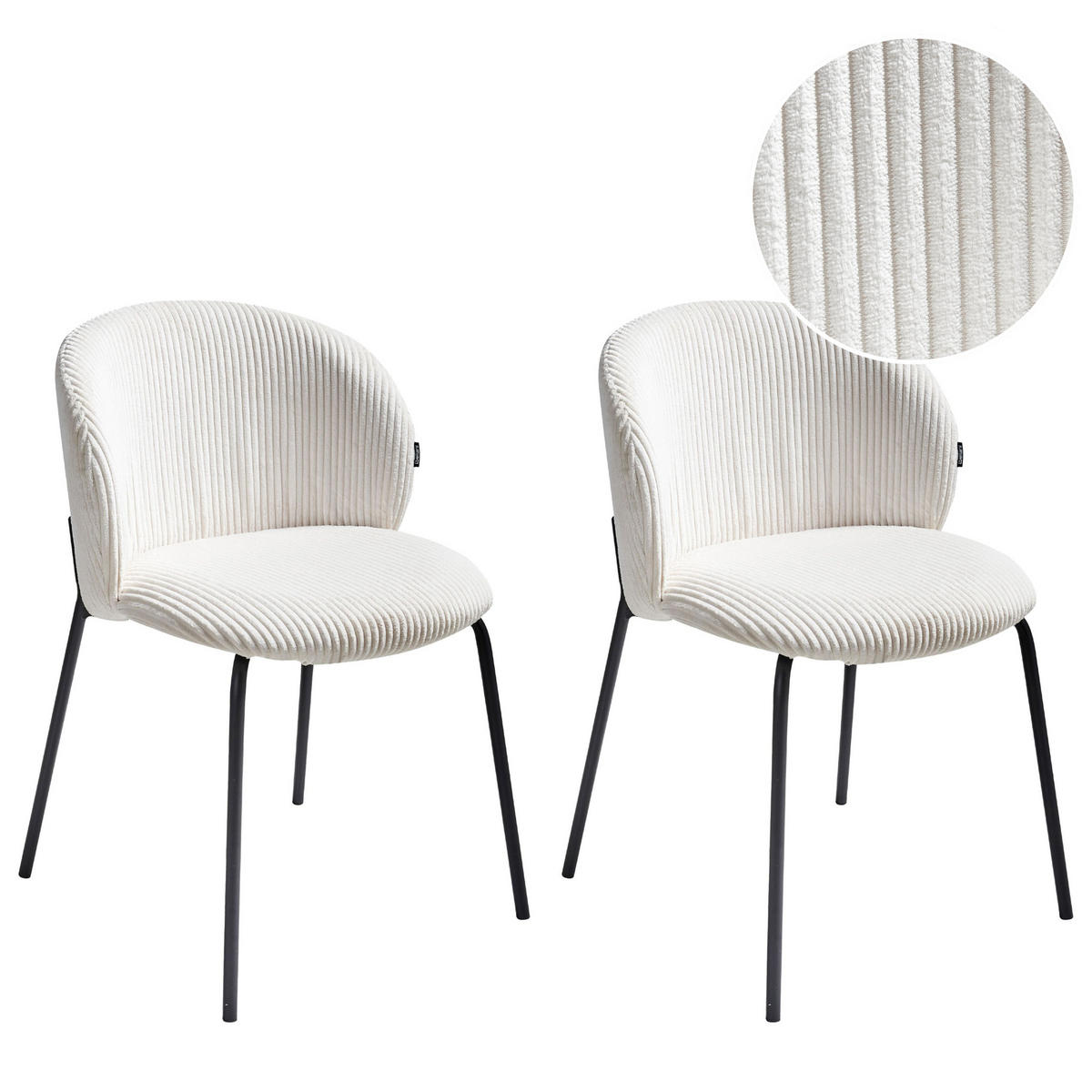 ESSZIMMERSTUHL 2er-Set Cremeweiß Miles - Schwarz/Weiß, Textil (53/83/55cm) - Beliani