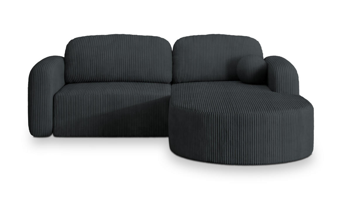 ECKSOFA AMILIA P R-S Graphitfarben Kordstoff mit Schlaffunktion - Graphitfarben, Holz (263/174cm) - MASSENO