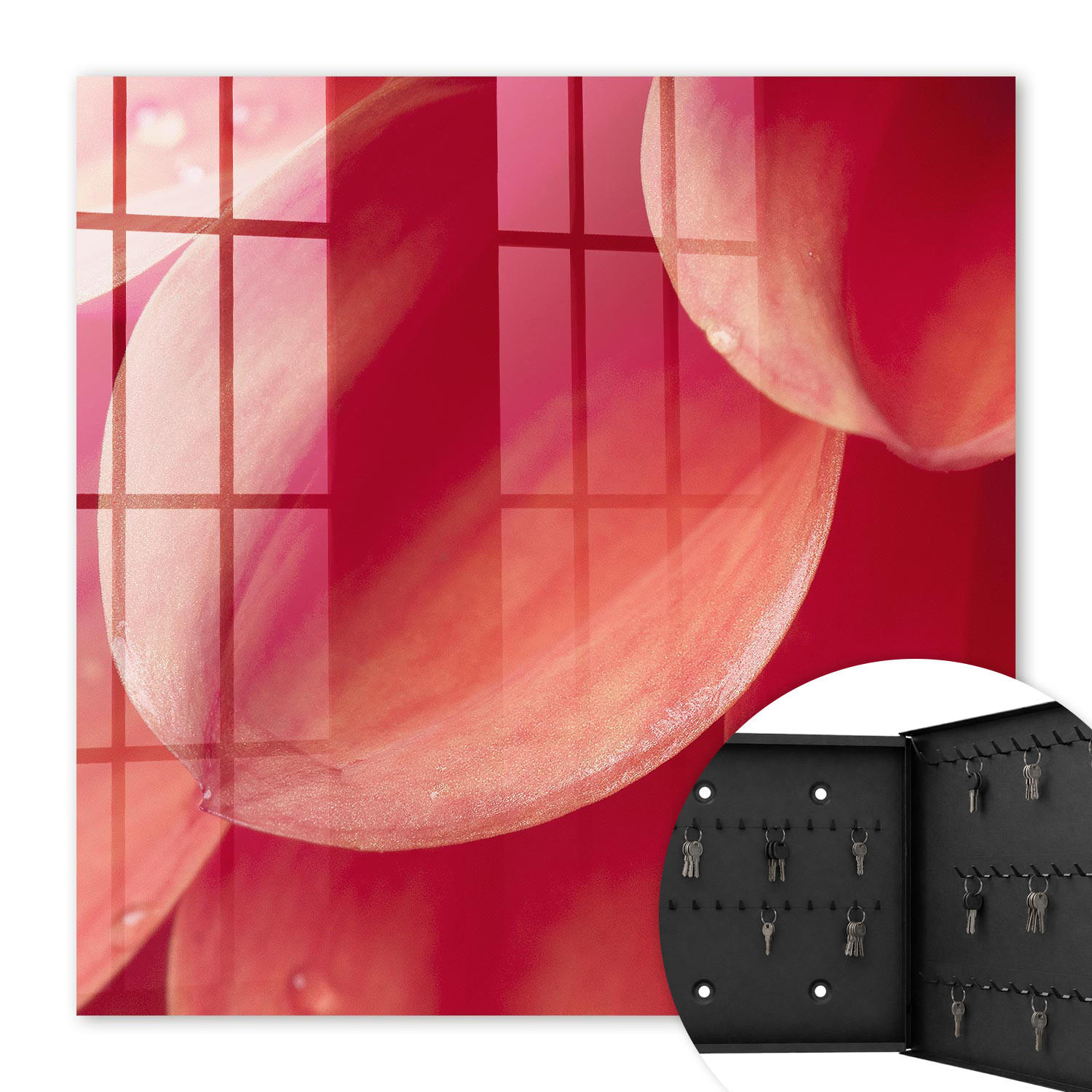 SCHLÜSSELBOX Schwarz 30x30 cm- Türöffnung nach rechts - Florale Intimität - Rot, Metall (30/30/5cm) - TULUP