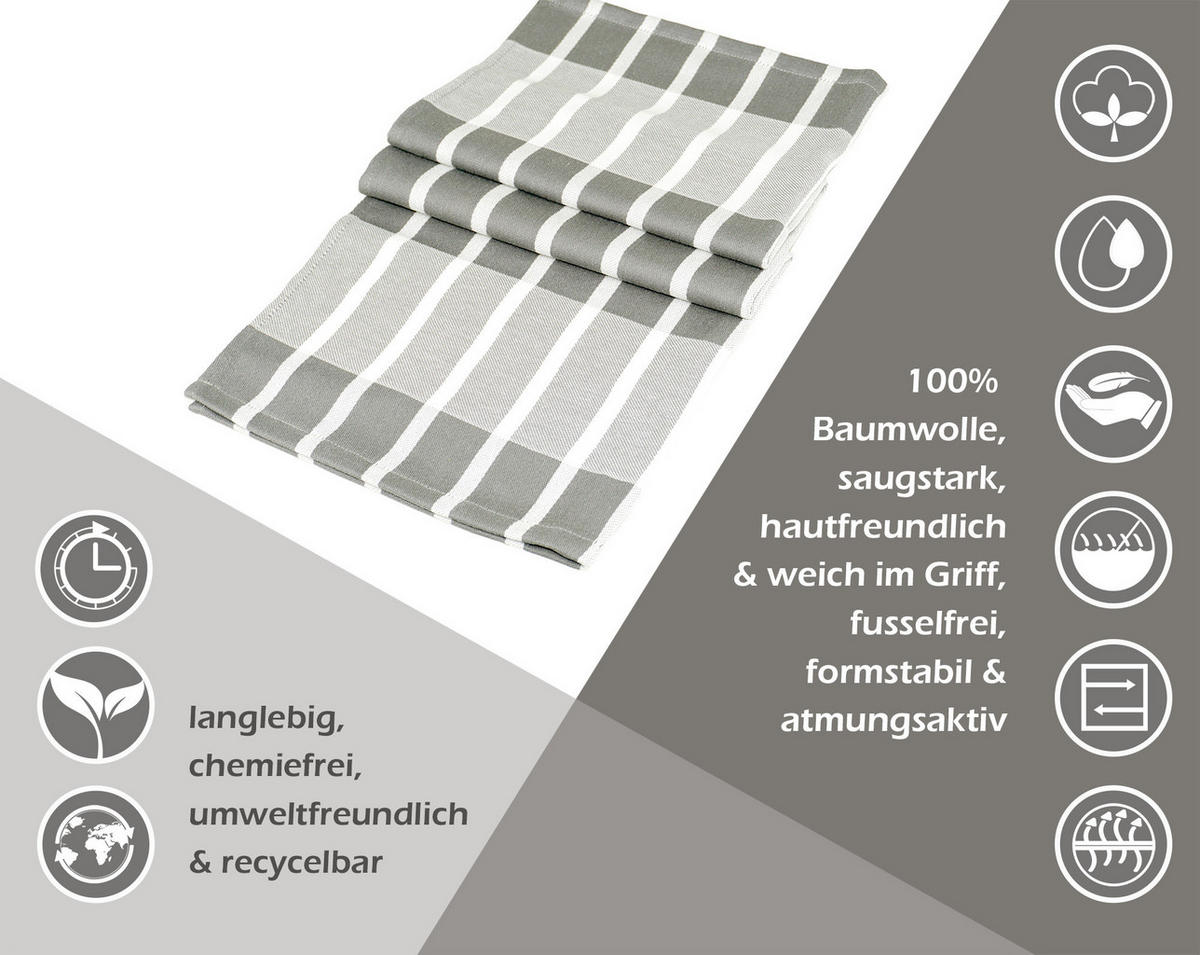 GESCHIRRTÜCHER 50x70 cm, 6er Set, Lüttich Grau - Weiß - Weiß/Grau, Textil (50/70cm) - Lashuma