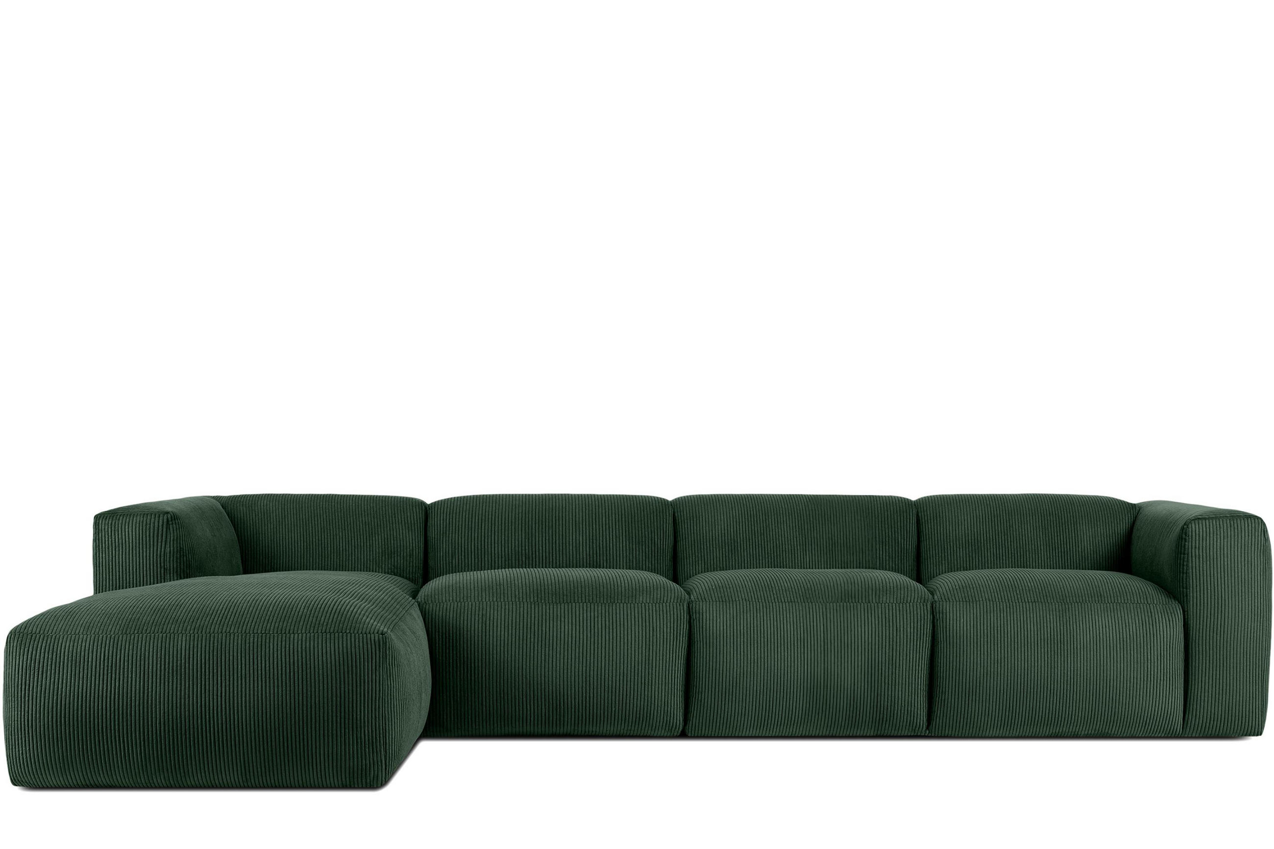 ECKMODULSOFA-LINKS BUFFO 6-Sitzer mit extrem weicher Sitzfläche, Kordstoff, dunkelgrün - Dunkelgrün, Textil (377/180cm) - KONSIMO®