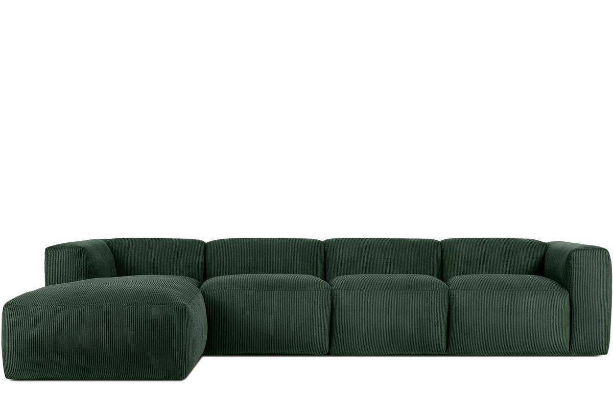 ECKMODULSOFA-LINKS BUFFO 6-Sitzer mit extrem weicher Sitzfläche, Kordstoff, dunkelgrün - Dunkelgrün, Textil (377/180cm) - KONSIMO®