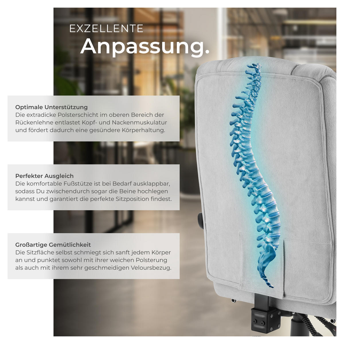 BÜROSTUHL Jillien,Belastbarkeit 120 kg,grau - Grau, Kunststoff (64/115/118cm) - tectake