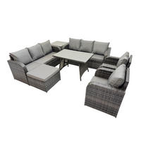 GARTENSET Hohe Rückenlehne Polyrattan 9-Sitzer - Dunkelgrau/Grau, Glas/Kunststoff - Fimous