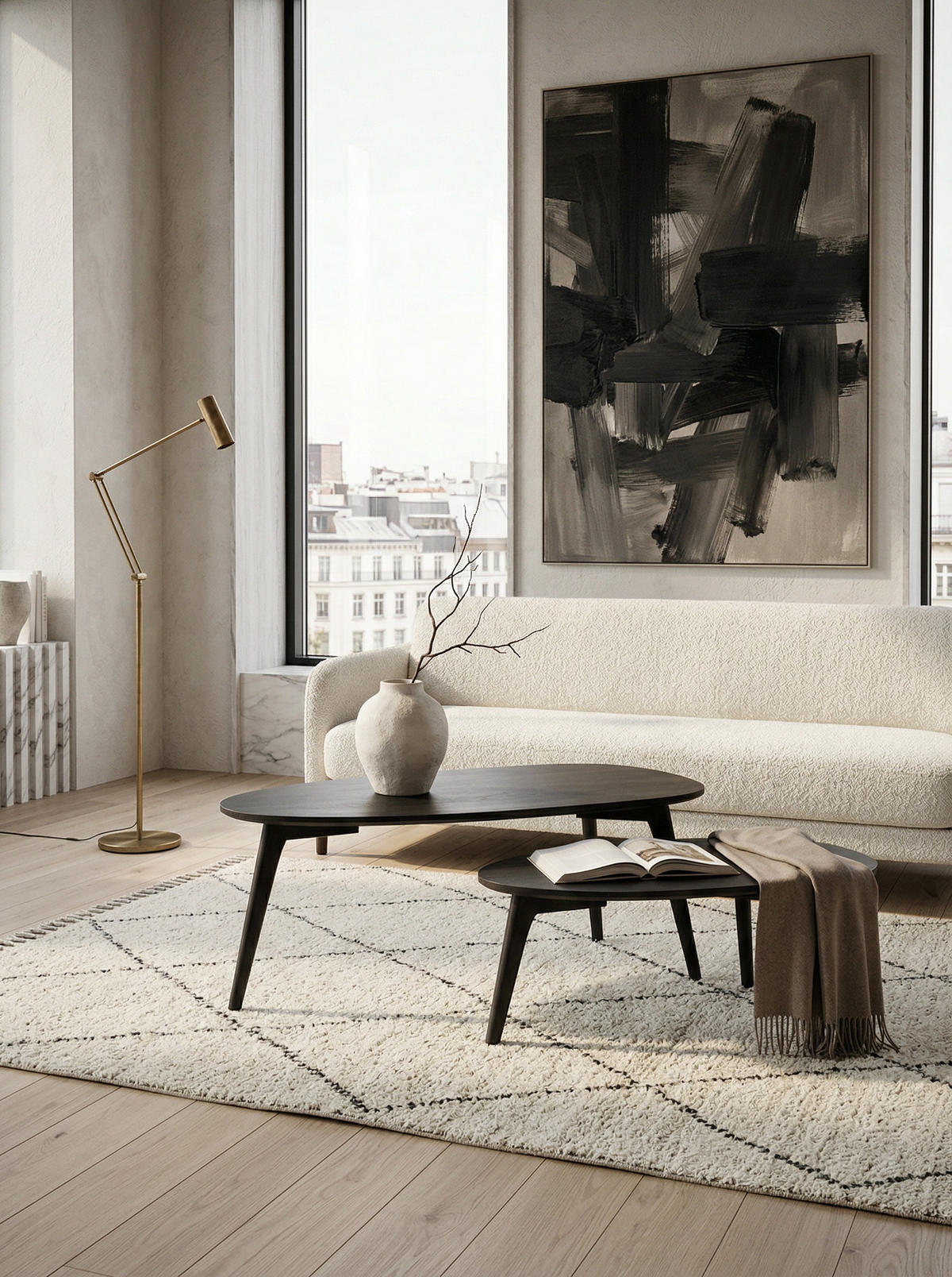 COUCHTISCH 2er Set Massivholz Nierenform Retro Handgefertigt, Schwarz 100x50x42 cm - Schwarz, Holz (50/100/42cm) - KADIMA DESIGN