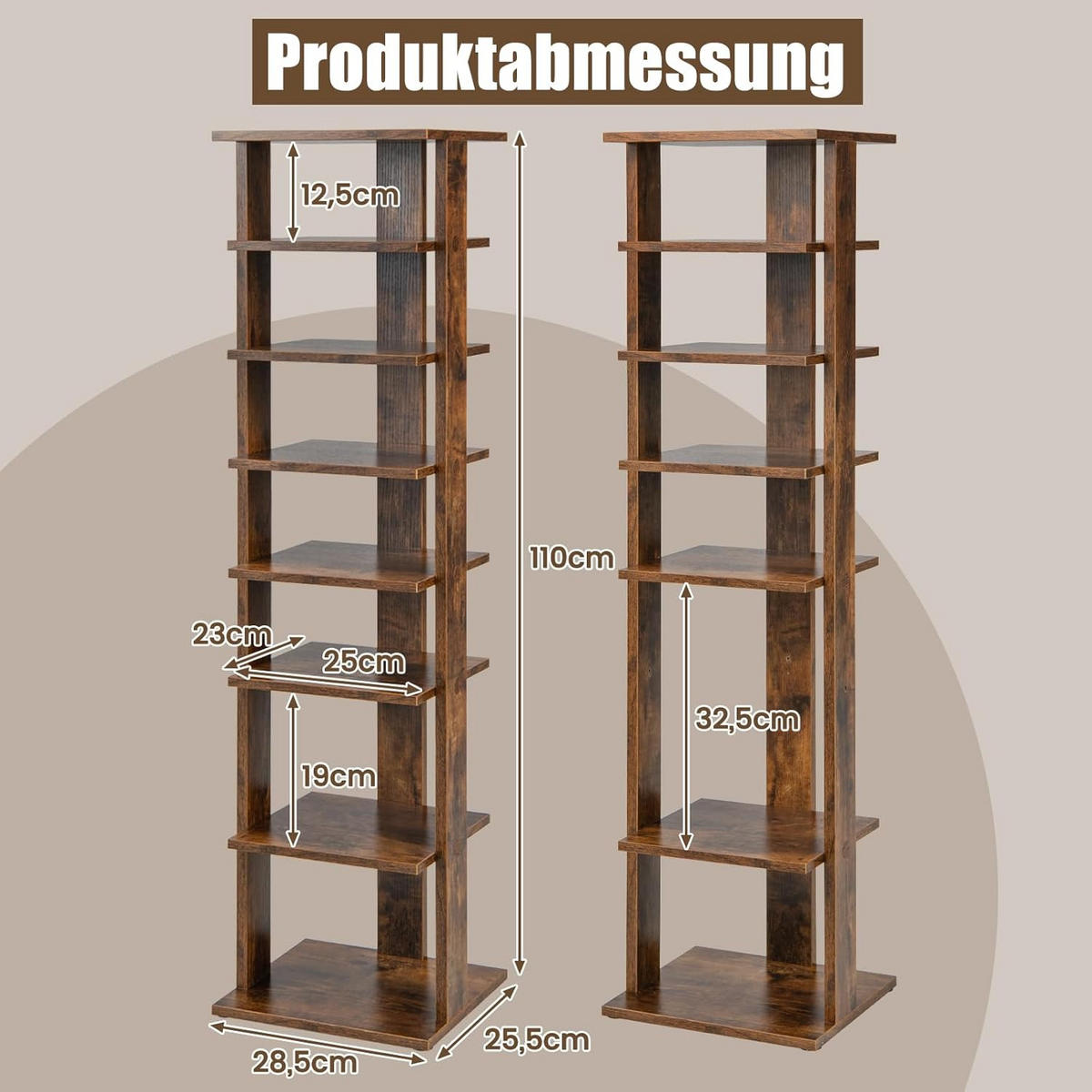 SCHUHSTÄNDER höheverstellbar Braun - Braun, Holz (27/110/28cm) - COSTWAY