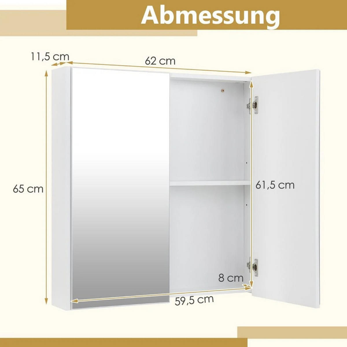 BADEZIMMER-SPIEGELSCHRANK aus Holz weiß - Weiß, Holzwerkstoff (62/65/11.5cm) - COSTWAY