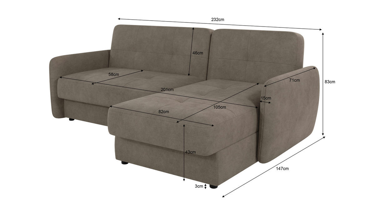 ECKSOFA Lupo Dunkelbeige Mikrofaser - Beige/Schwarz, Holz/Kunststoff (232/147cm) - S-Style Möbel