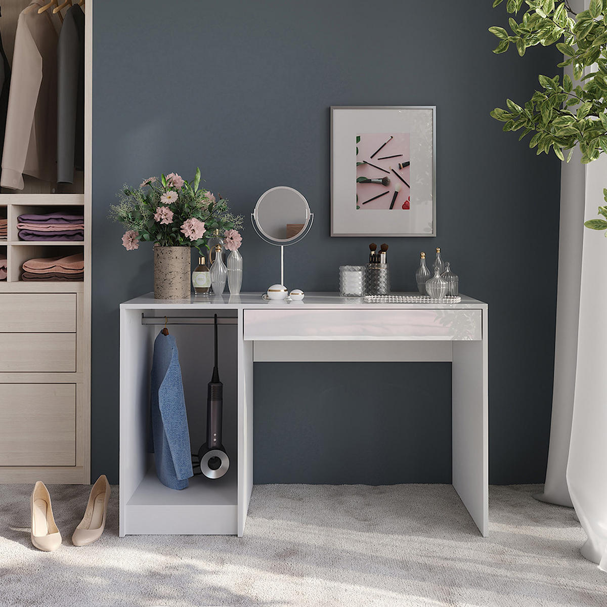 TOALETNÍ STOLEK Sherry Bílá/bílý vysoký lesk - vysoce lesklá bílá, kompozitní dřevo (119.8/76/50.1cm) - Vicco