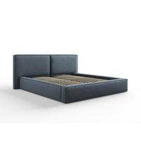 BETT mit Bettkasten und Kopfteil Jodie aus strukturiertem Stoff blau 180x200cm - Blau, Textil (180/200cm) - Micadoni
