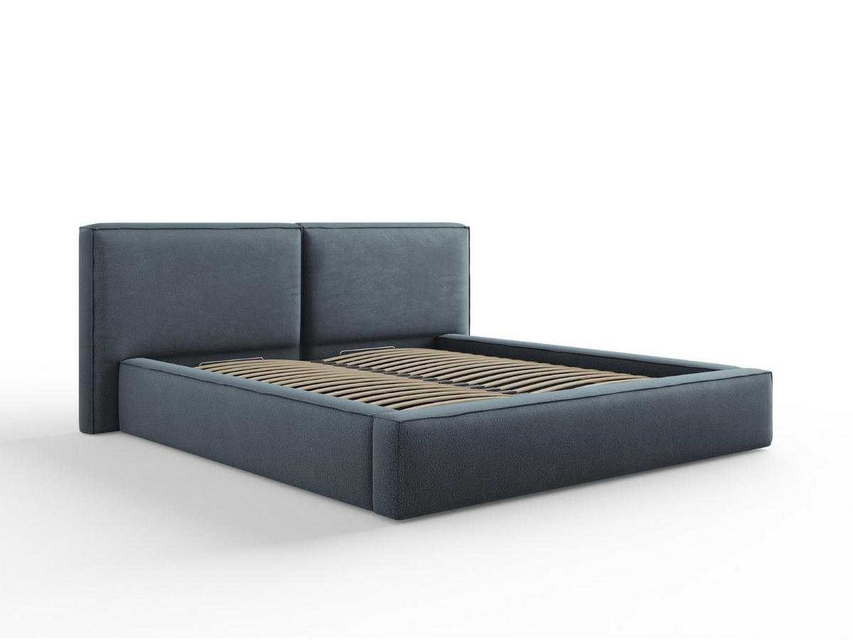 BETT mit Bettkasten und Kopfteil Jodie aus strukturiertem Stoff blau 180x200cm - Blau, Textil (180/200cm) - Micadoni