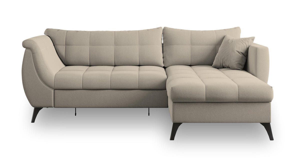 ECKSOFA MOLLIS Beige Geflochtener-Stoff mit Schlaffunktion - Beige, Holz (241/154cm) - MASSENO