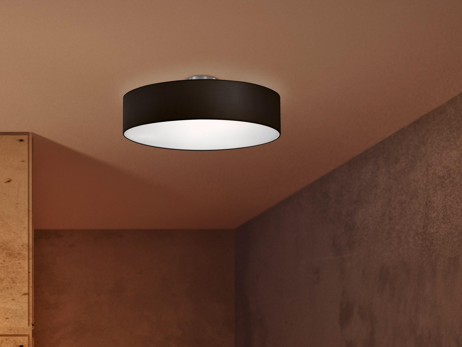 LED-DECKENLAMPE Ø50cm, Lampenschirm Stoff Schwarz - Schwarz, Textil (50/50/17cm) - meineWunschleuchte