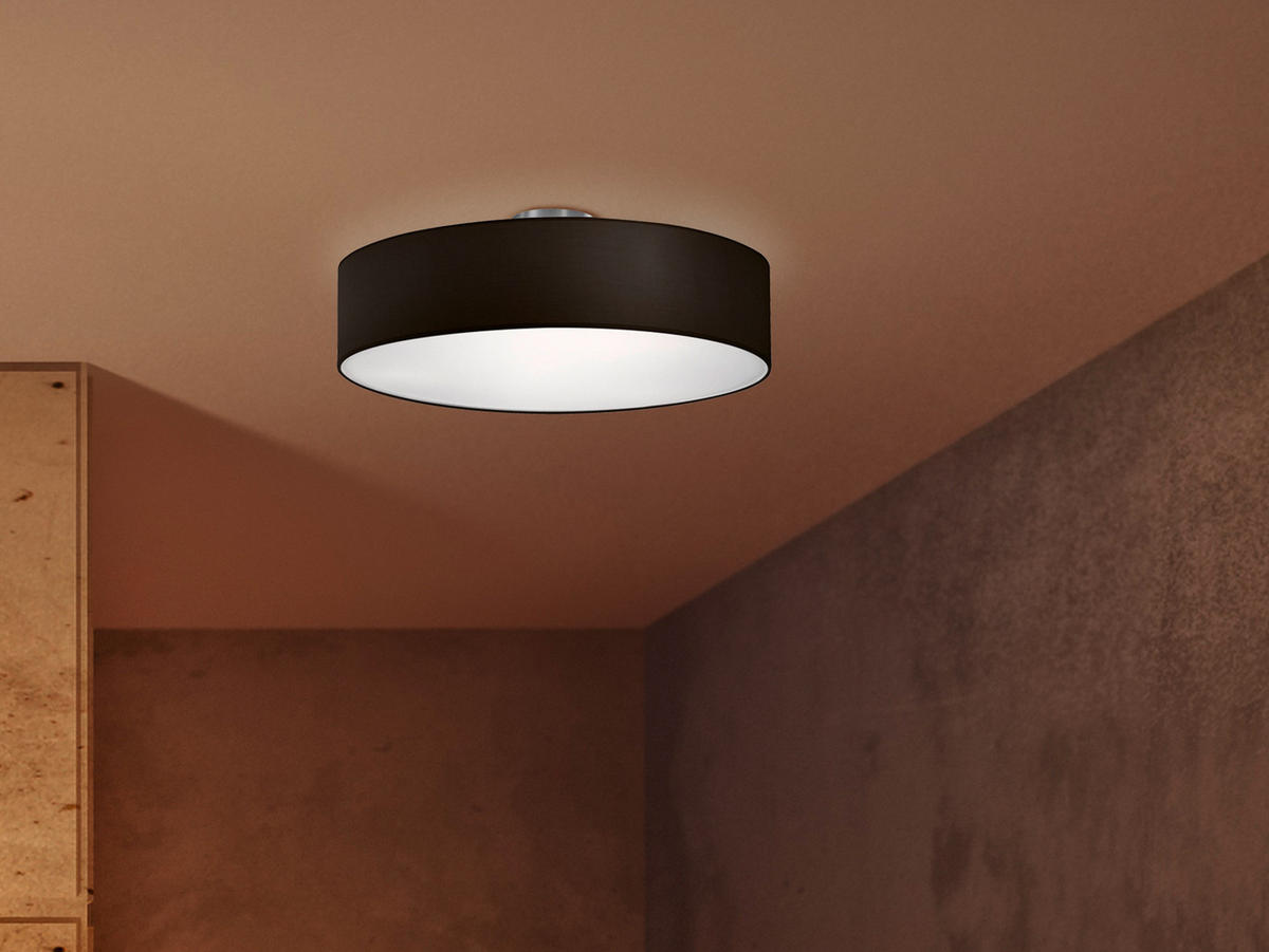 LED-DECKENLAMPE Ø50cm, Lampenschirm Stoff Schwarz - Schwarz, Textil (50/50/17cm) - meineWunschleuchte