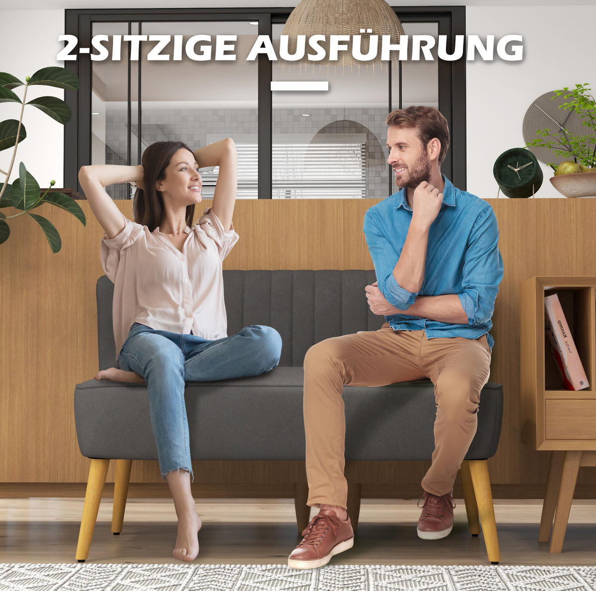 2-SITZER Sofa aus Polyester 117x56,5x77 cm in Dunkelgrau mit Federkern - Dunkelgrau, Textil (56.5/77/117cm) - Modfu