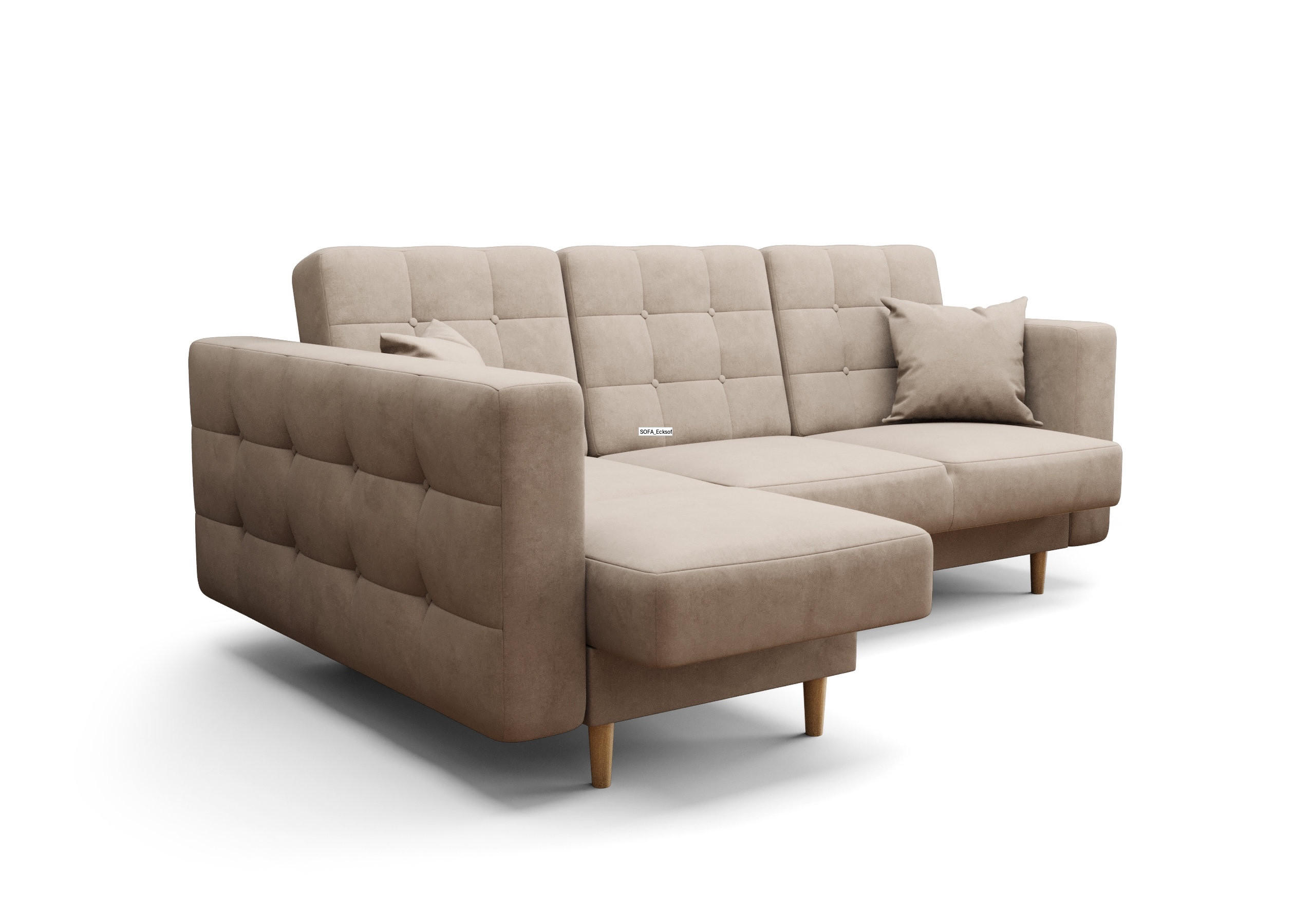 ECKSOFA KONGO RBN12, Eckcouch in L-Form mit Schlaffunktion, Farbe: Beige, Velourstoff, Ottomane Links - Beige, Textil (225/158cm) - O-Sofa