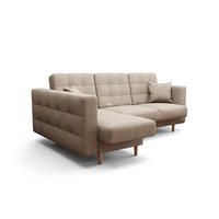 ECKSOFA KONGO RBN12, Eckcouch in L-Form mit Schlaffunktion, Farbe: Beige, Velourstoff, Ottomane Links - Beige, Textil (225/158cm) - O-Sofa