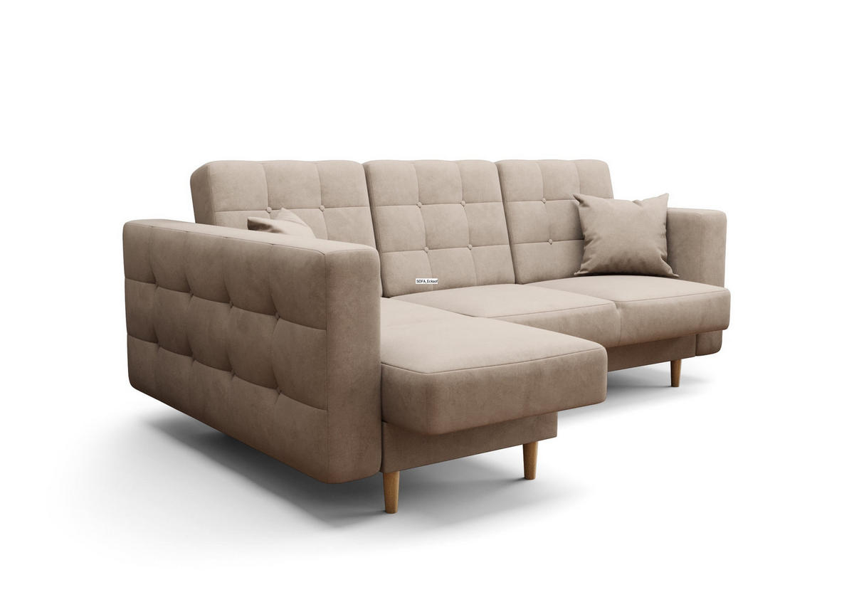 ECKSOFA KONGO RBN12, Eckcouch in L-Form mit Schlaffunktion, Farbe: Beige, Velourstoff, Ottomane Links - Beige, Textil (225/158cm) - O-Sofa