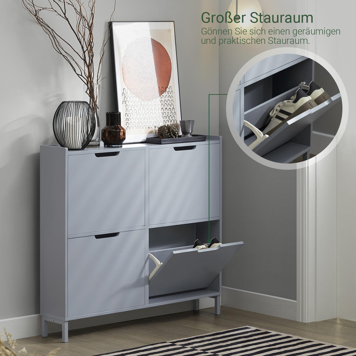 SCHUHSCHRANK Grau - Grau, Holzwerkstoff/Metall (100/91/19cm) - SoBuy