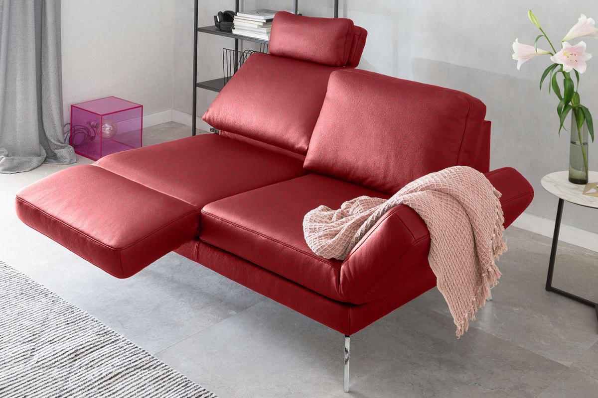 LEDERSOFA HURRICANE Rot Leder - Rot/Silberfarben, Leder (170/87/141cm) - KAWOLA