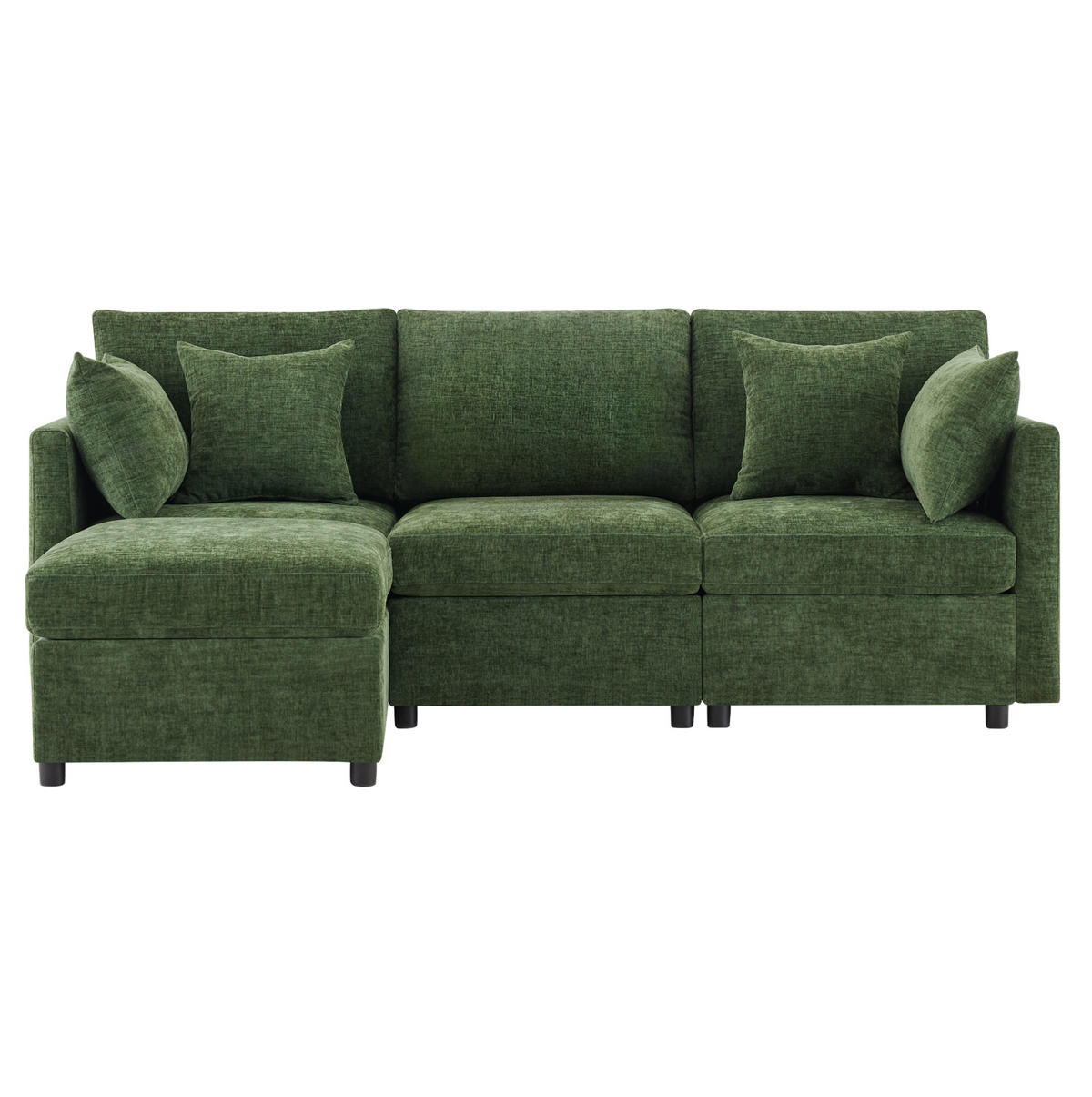 ECKSOFA 216/161/81 cm modular mit beweglichem Hocker und 4 Kissen aus Chenille, Grün - Grün, Textil (216/161cm) - Redom