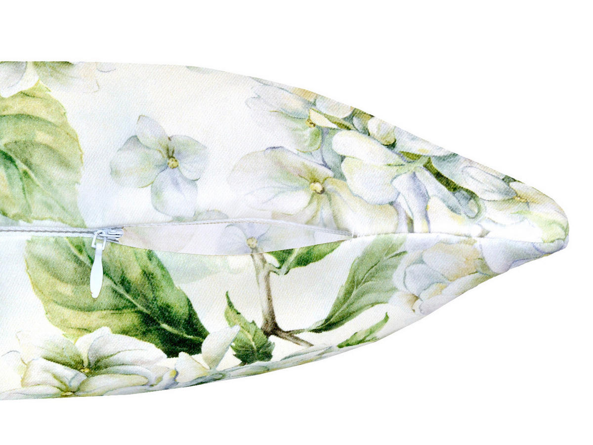 KISSENHÜLLE Landlust-Hortensie weiß 30/50 cm - Weiß/Grün, Textil (30/50cm) - beties Heimtextil