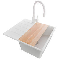 GRANITSPÜLE Kopenhagen, 2-er set Alles Weiß 55/50 cm 1 Becken + Küchenarmatur 38/14 cm + Ablauf-Set + Schneidebrett ab 40er Unterschrank - Beige/Weiß, Kunststoff (55/20/50cm) - Primagran