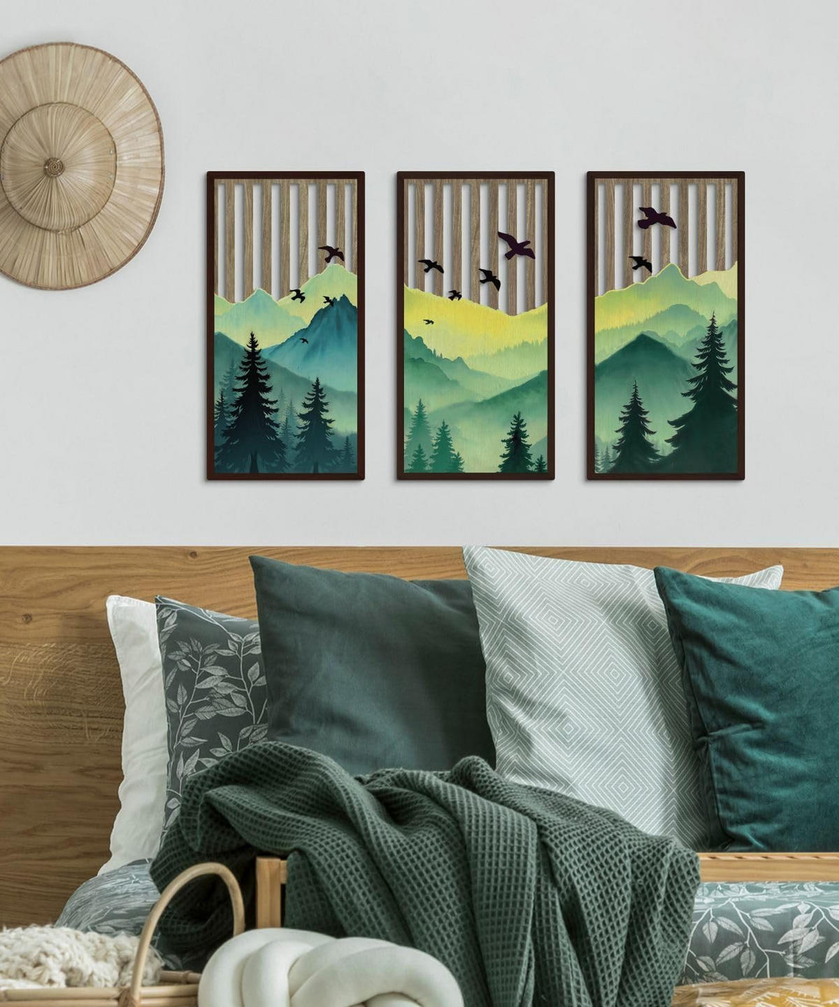 WANDDEKO Braun 41,9x21,8cm Landhausstil 3er Set - Pastellgrün, Holzwerkstoff (40/1cm) - Weltevree