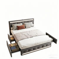 POLSTERBETT 140x200 mit Schubladen LED und Ladestation Bett aus Leinen - Grau, Holz (140/200cm) - PARAFTA HOME