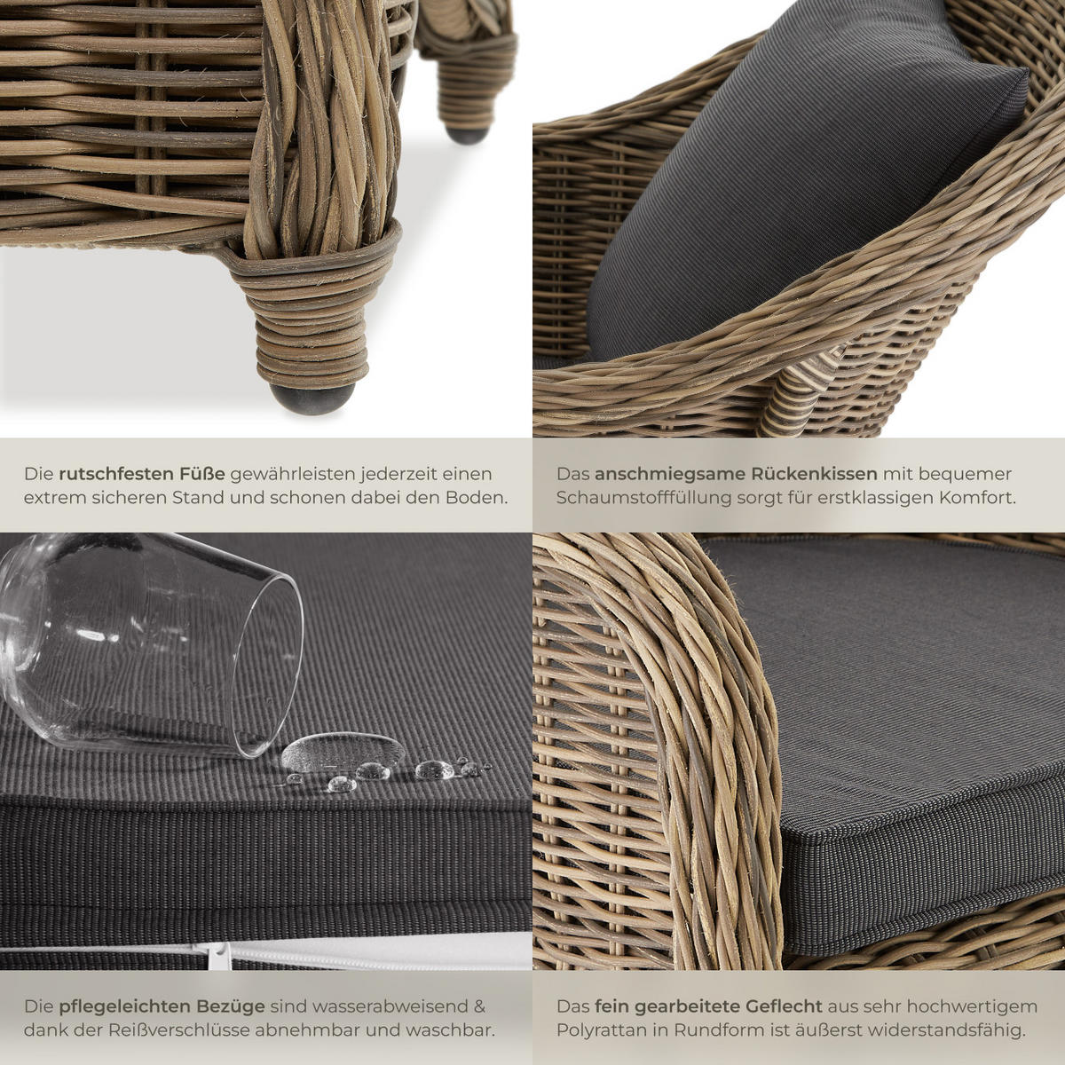 RATTANSESSEL ,71 x 60 x 84 cm,natur - Naturfarben, Kunststoff (60/84/71cm) - tectake