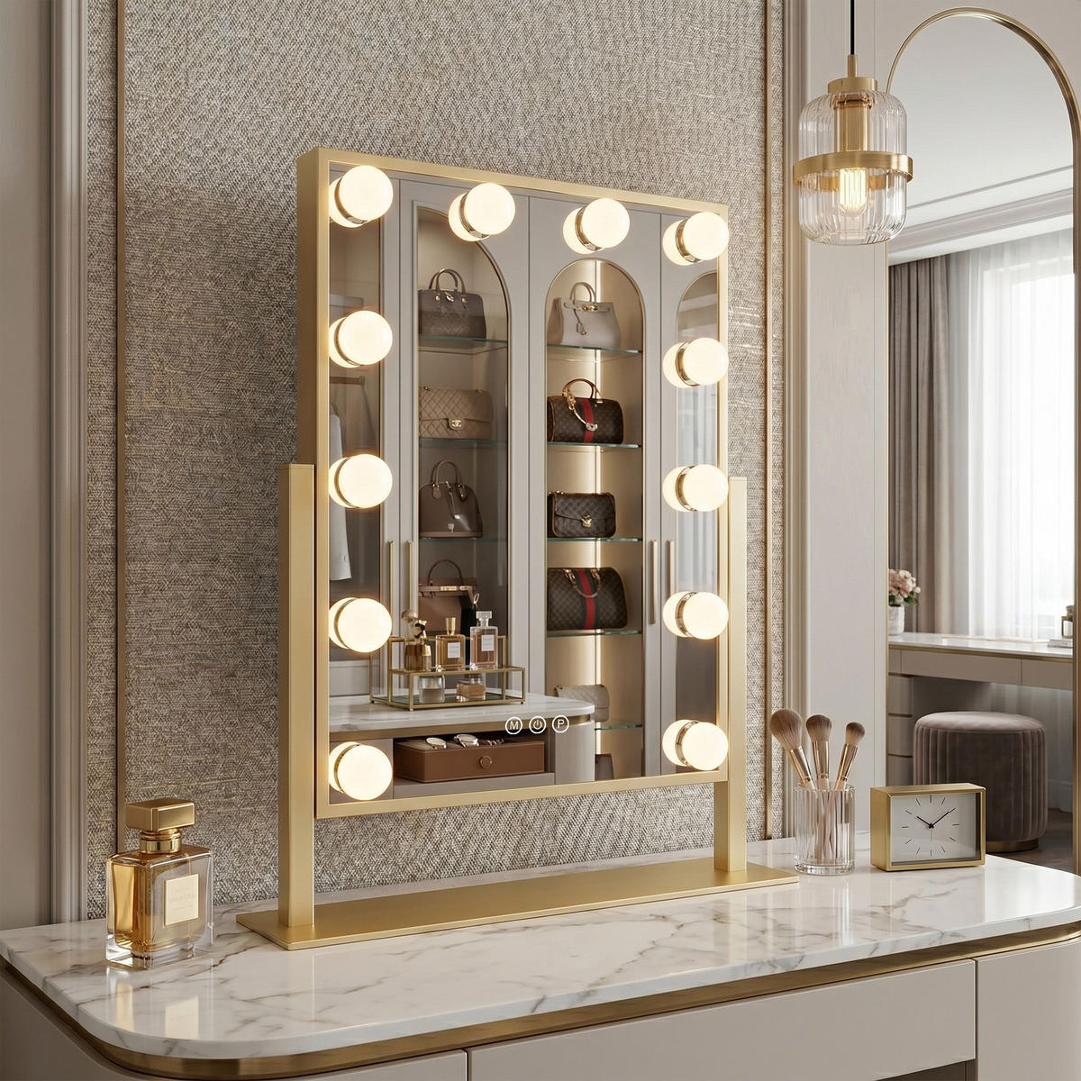SPIEGEL Rea Led Hollywood L.gold 30x40 - Goldfarben, Glas (30/47.5/12cm) - REA