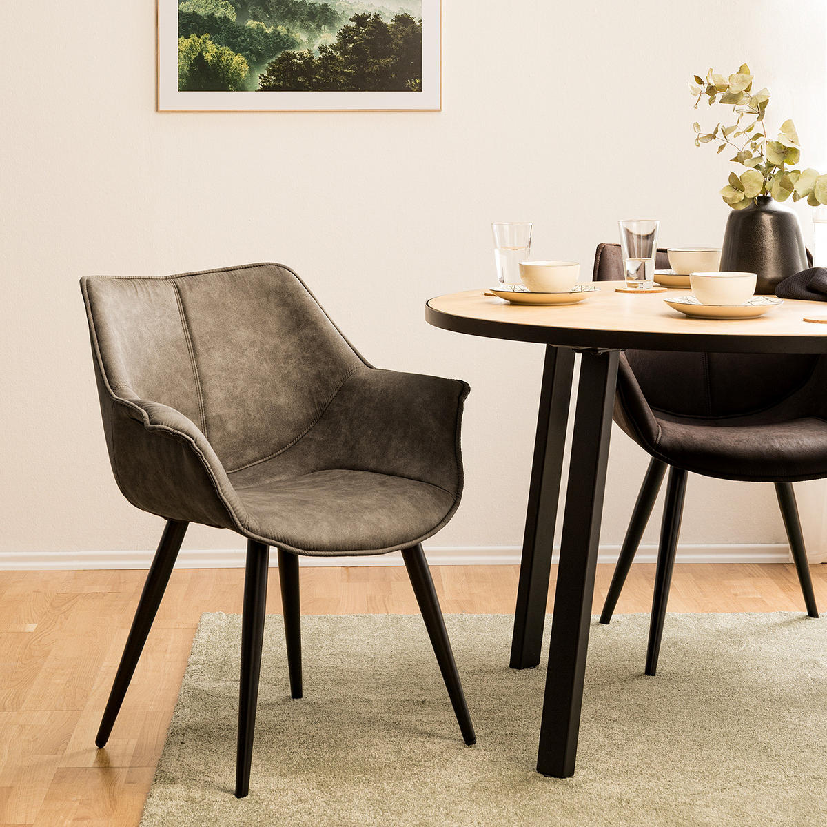 ARMLEHNENSTUHL - Schwarz/Cappuccino, Textil/Metall (70/81/64cm) - home24
