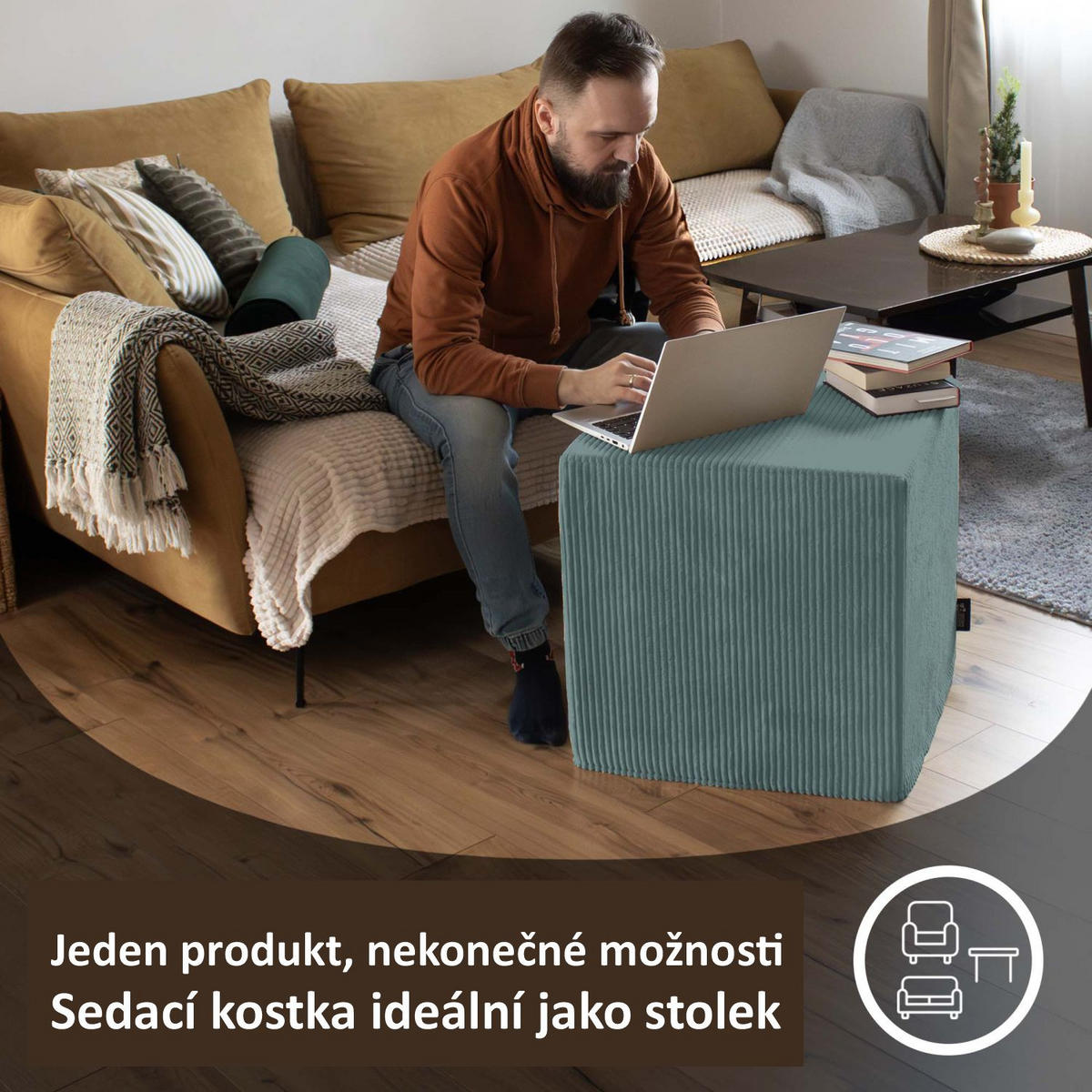 SITZWÜRFEL QUBIK 50/50/50 cm Cord Ocean Depths - Dunkelblau, Textil (50/50/50cm) - Dreamroots