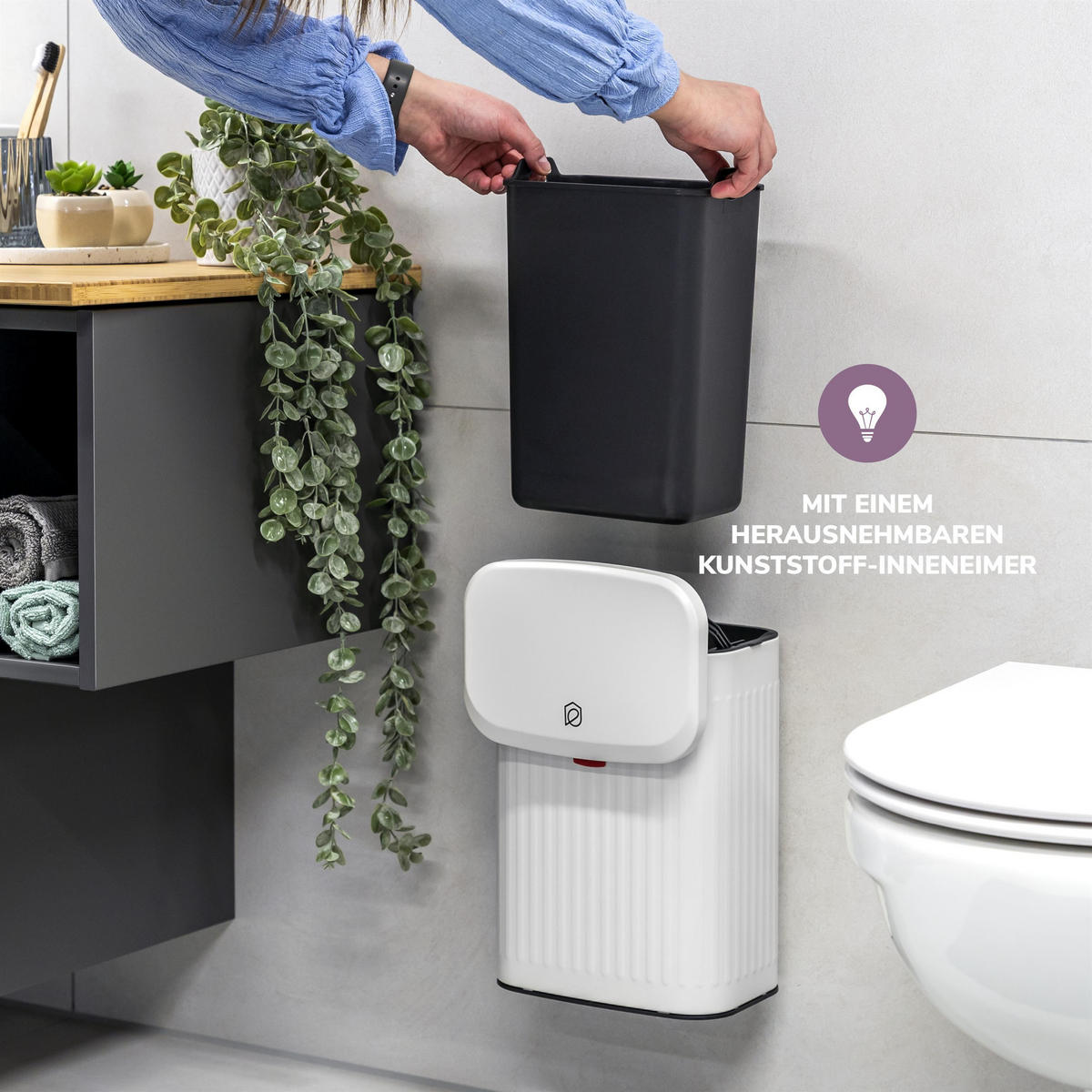 ABFALLEIMER, Metall weiß, 6 Liter - Weiß, Metall (22.5/31/16.5cm) - eluno