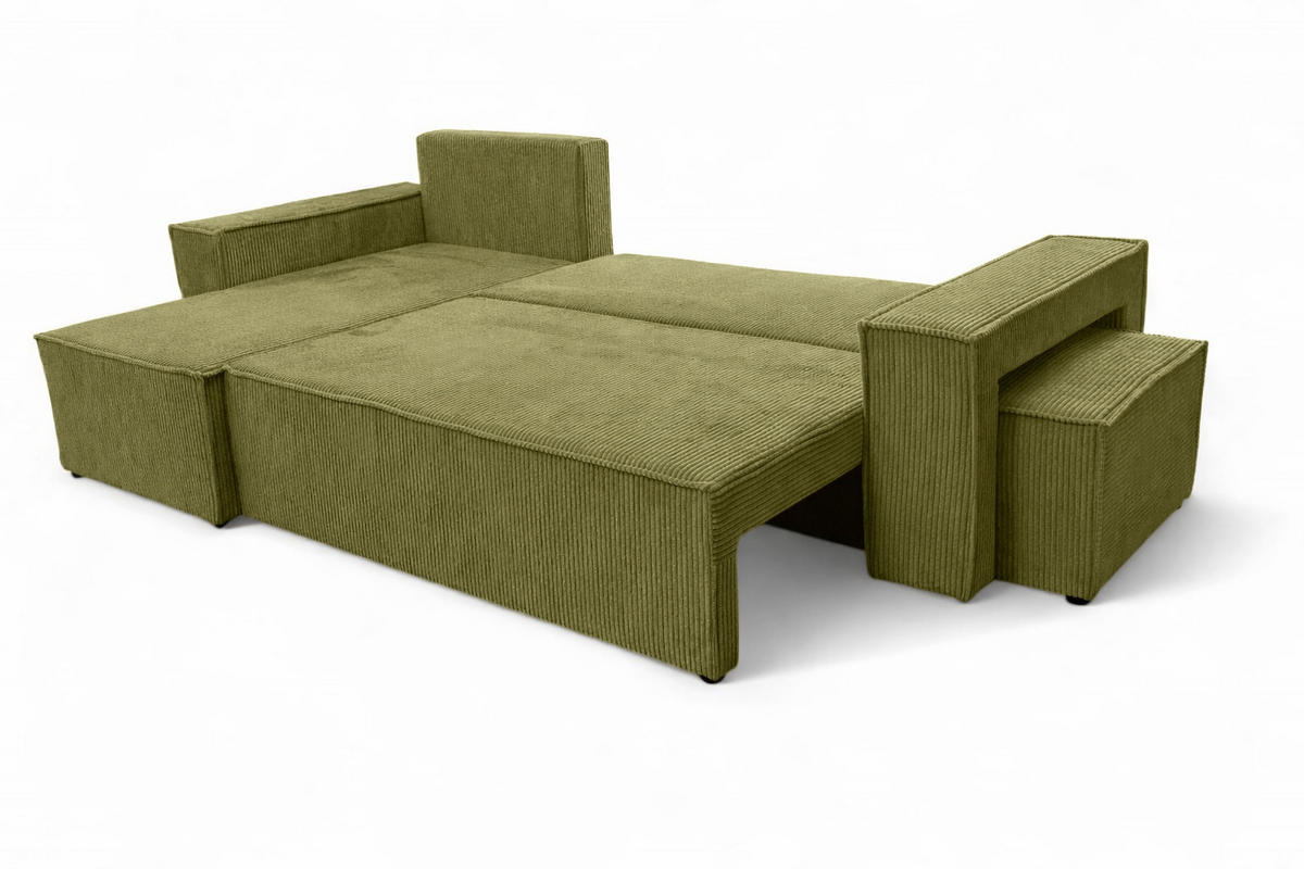 ECKSOFA Mit Schlaffunktion Und Pouf, Cordstoff Poso, Olive, Links, Best L Mit Pouf - Olivgrün, Holz (244/145cm) - Kaiser Möbel