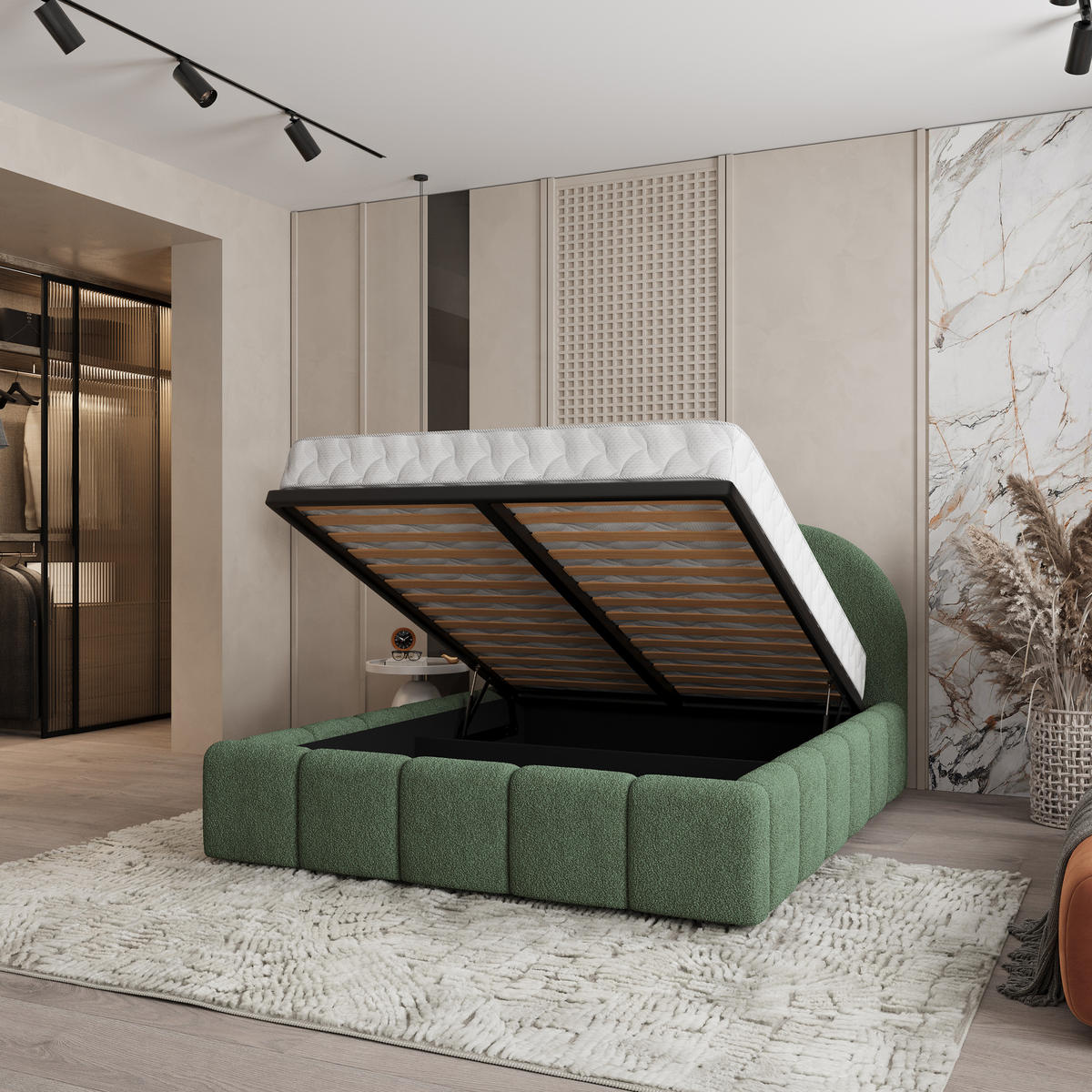 POLSTERBETT FLUSSO 180x200 cm mit Bettkästen - Grün - Grün, Holz (180/200cm) - MASSENO