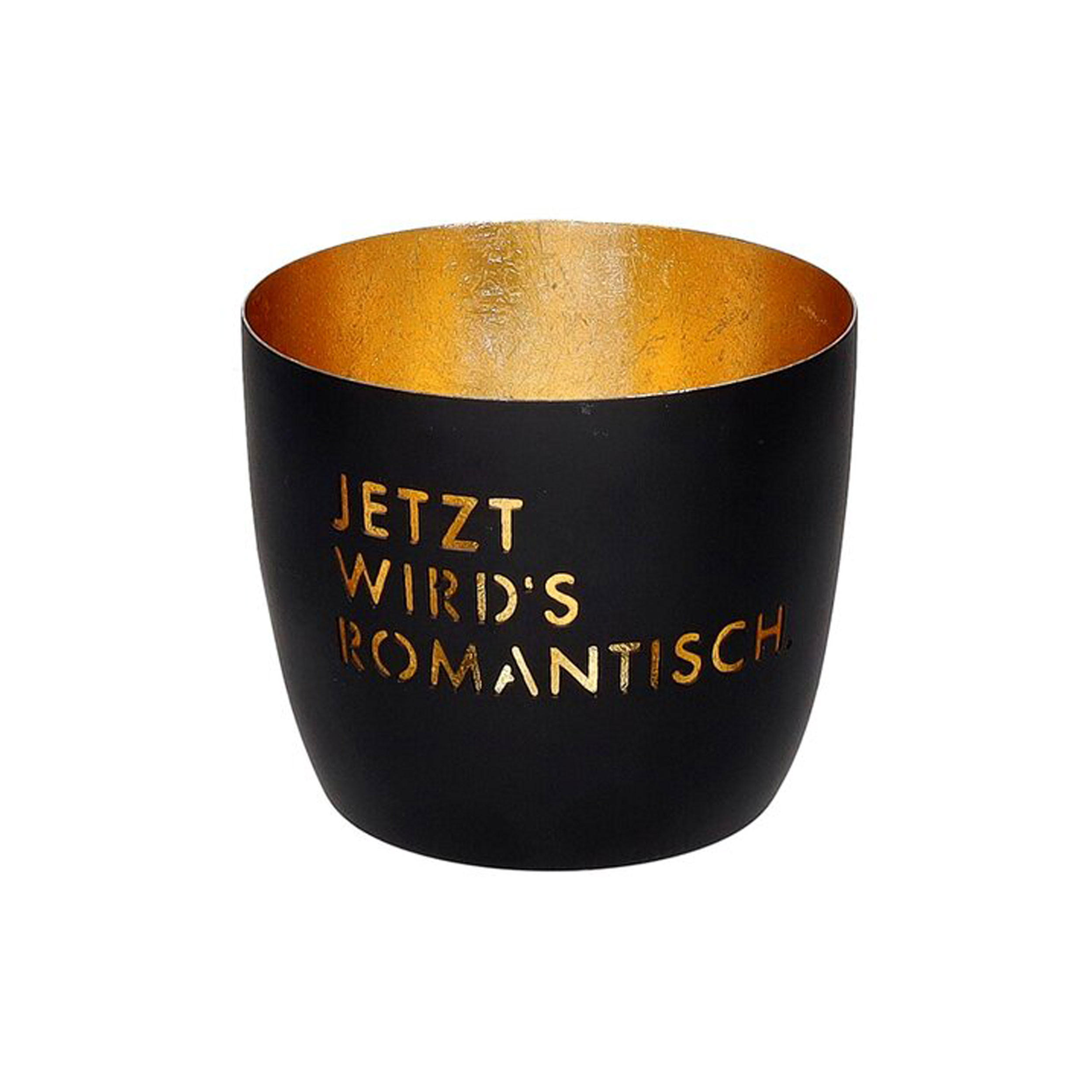 TEELICHTHALTER Madras M, Jetzt wirds romantisch, Eisen, Schwarz / Gold, H 8.5 cm - Schwarz, Metall (10cm) - Gift Company