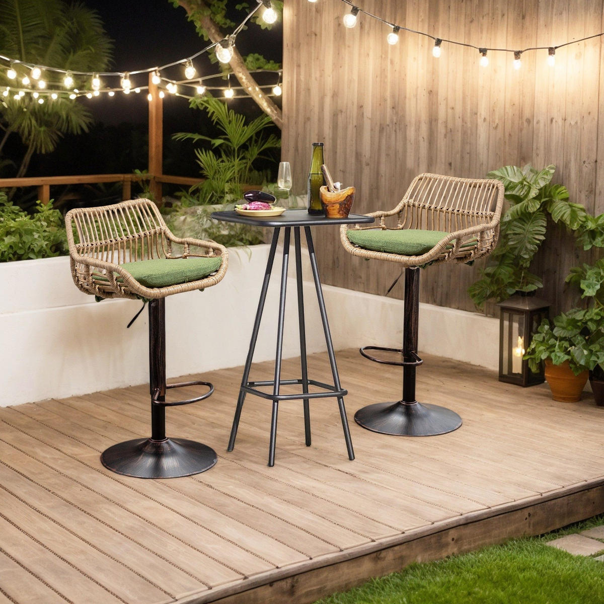 BARHOCKER,DREHSTUHL,RATTAN 360° drehbar, 2er-Set,Grün - Grün, Metall (38/109/39cm) - LVHOM