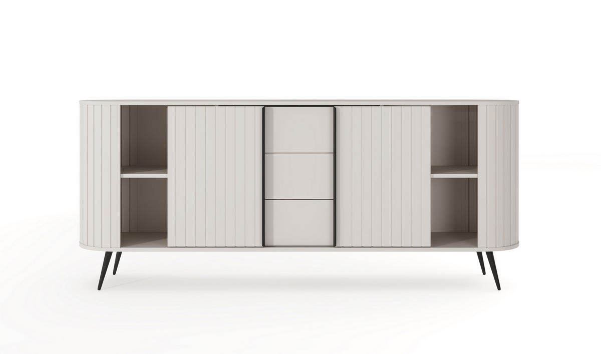 KOMMODE, hellgrau, 196 x 81,8 x 40,2 cm - Schwarz/Grau, Holzwerkstoff/Metall (196/81.8/40.2cm) - 3XE LIVING