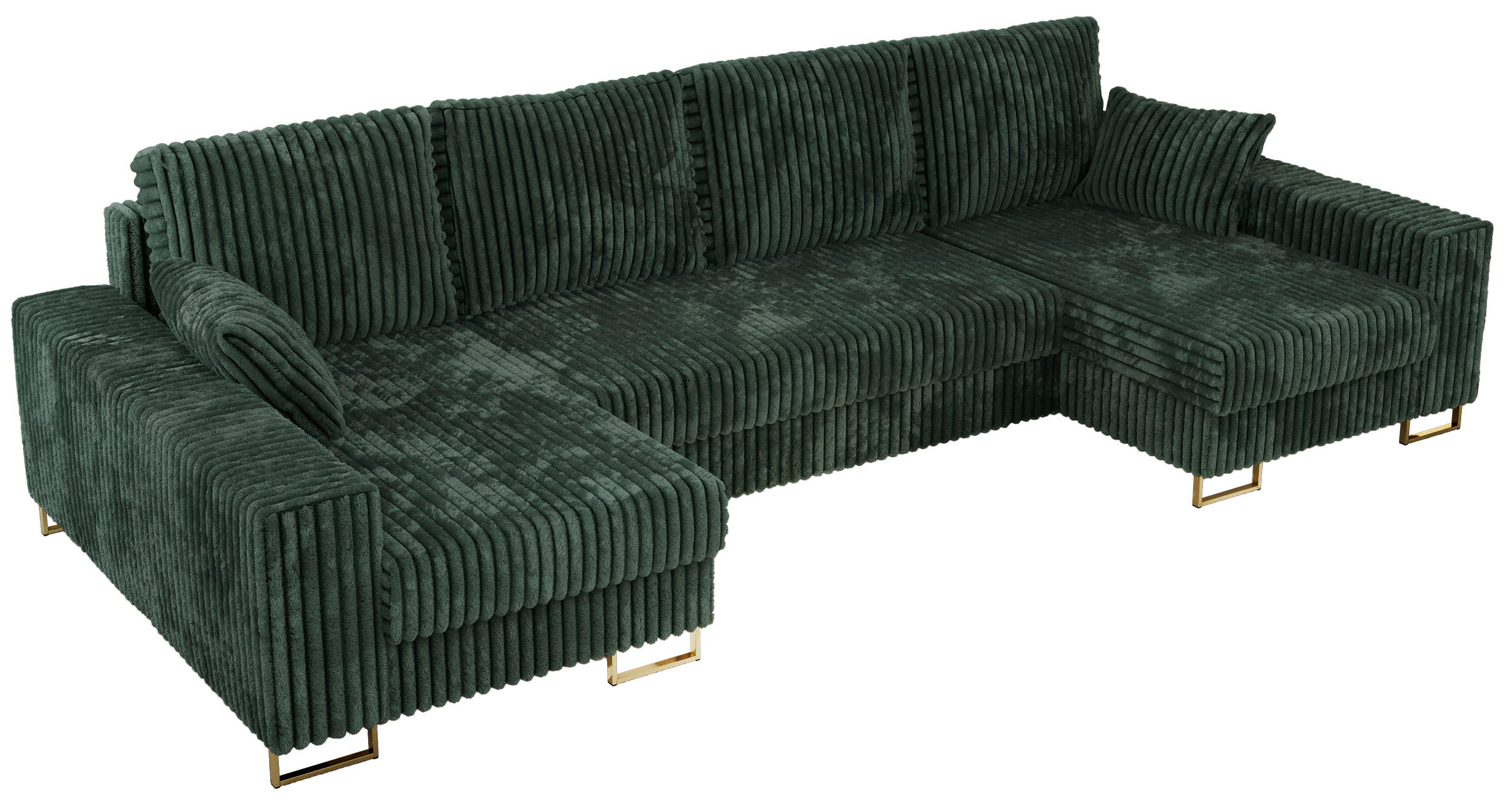 WOHNLANDSCHAFT DORIAN U Cord Grün - Goldfarben/Grün, Textil/Metall (312/95/138cm) - MKS